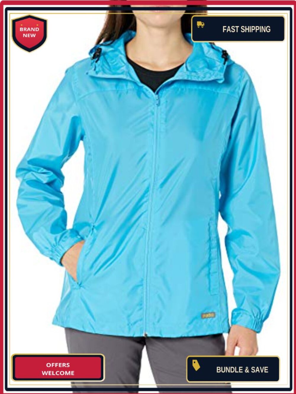 Waterproof Hooded Rain Jacket with Adjustable Cuffs